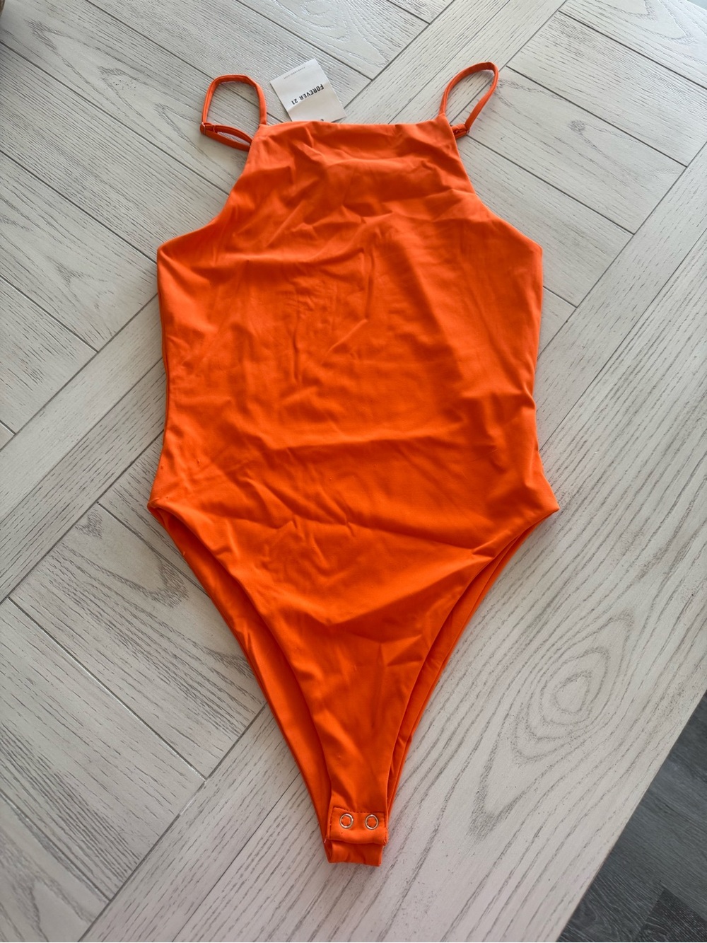 Forever 21 Bright Orange High-Neck Bodysuit